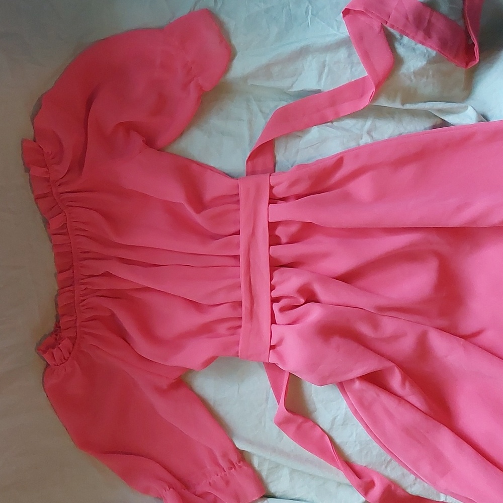 Charming Pink Dress With Waist Tie - Picture 2 of 4